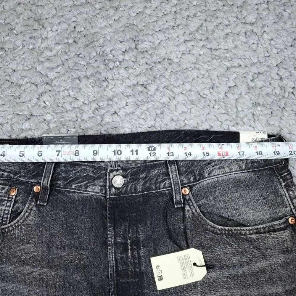 Levi's Premium 501 Original Straight Jeans Faded Black Distressed Size 38 X 32